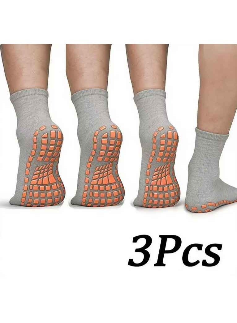 3 Pairs Men Non Slip Sticky Grips Socks Tile Wood Floors Anti-Skid Workout Yoga Pilates Hospital Slipper Socks - Image 1